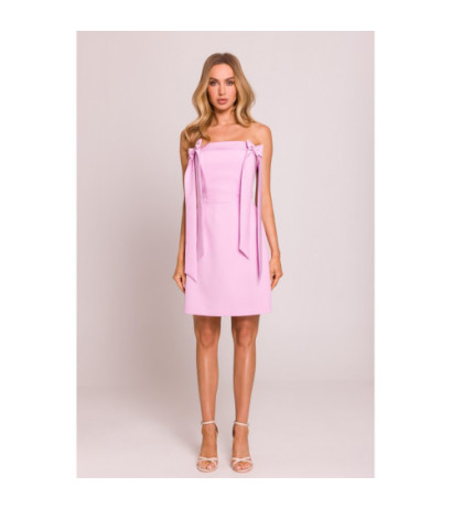 M851 Sukienka gorsetowa z kokardkami - cukierkowy róż