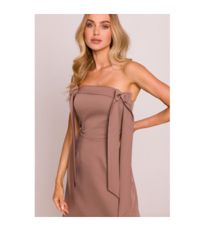 M851 Sukienka gorsetowa z kokardkami - mokka