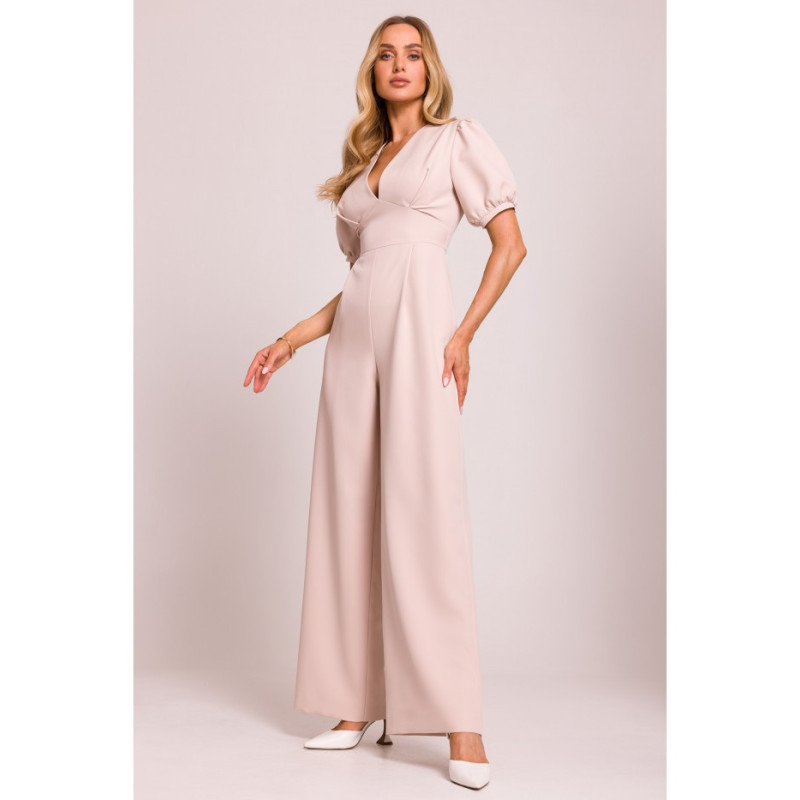 M852 Kombinezon z głębokim dekoltem - jasny beżowy