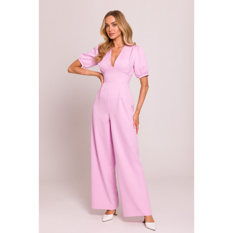 M852 Kombinezon z głębokim dekoltem - cukierkowy róż