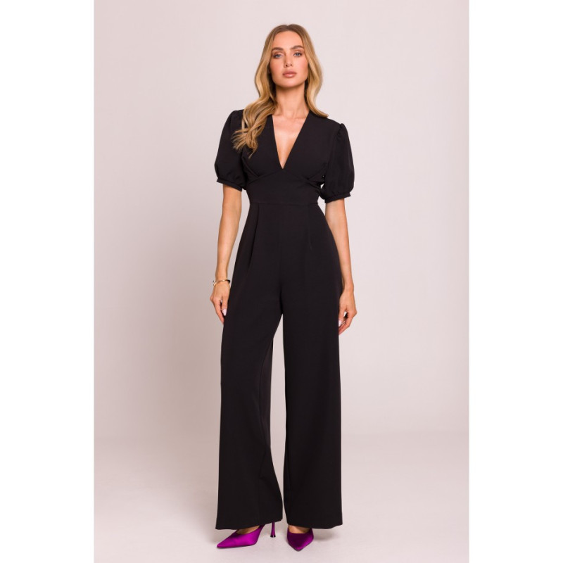 M852 Kombinezon z głębokim dekoltem - czarny