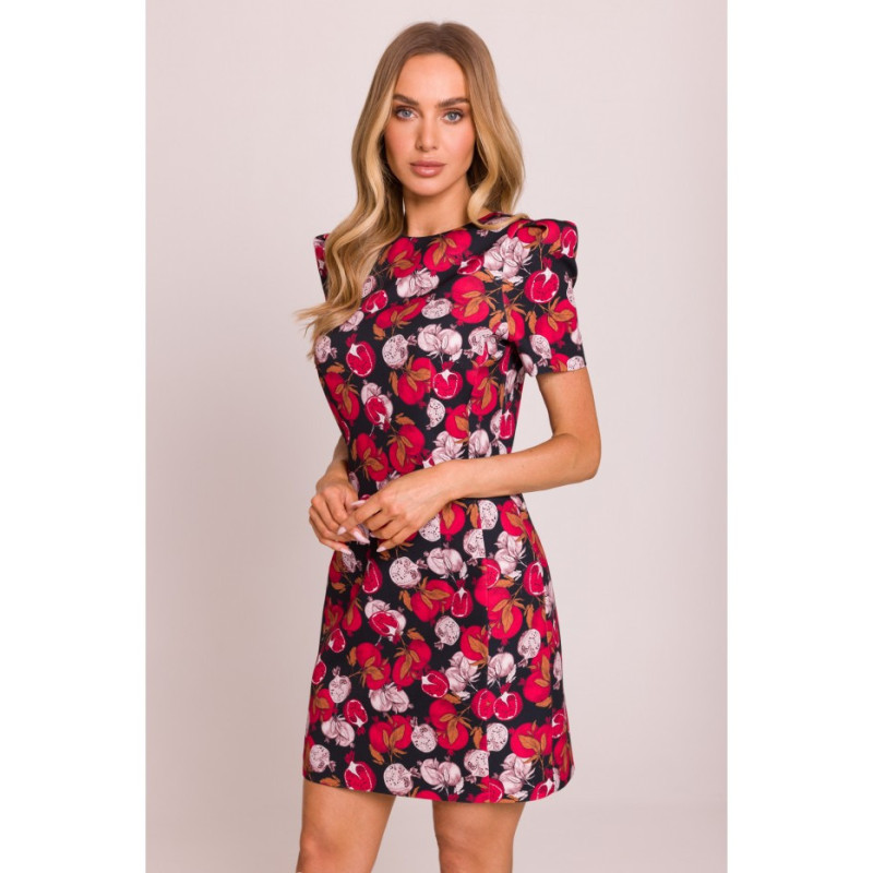 M856 Wzorzysta sukienka mini z ozdobnymi rękawami - model 3