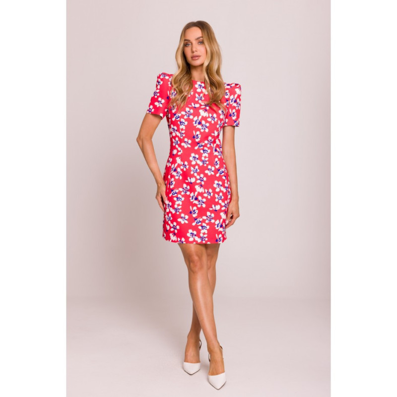 M856 Wzorzysta sukienka mini z ozdobnymi rękawami - model 2