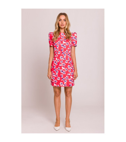 M856 Wzorzysta sukienka mini z ozdobnymi rękawami - model 2