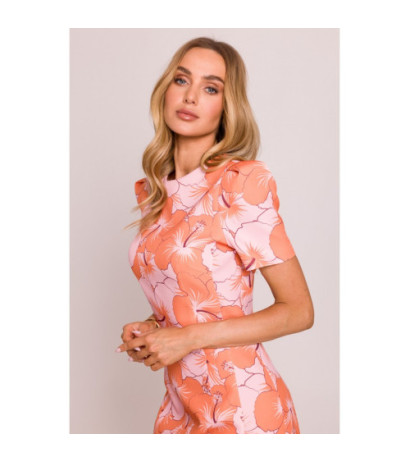 M856 Wzorzysta sukienka mini z ozdobnymi rękawami - model 1