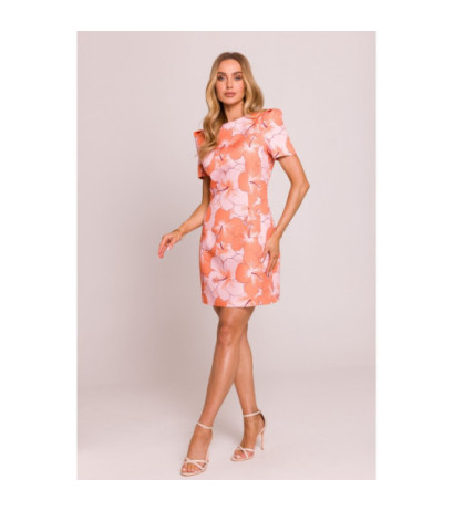 M856 Wzorzysta sukienka mini z ozdobnymi rękawami - model 1