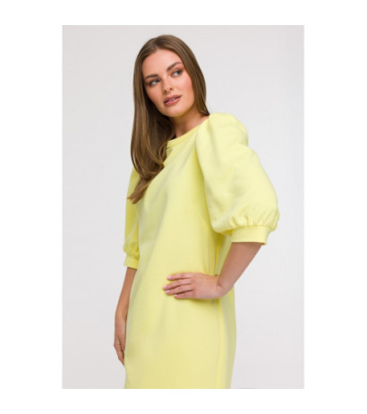 B291 Sukienka z bufiastymi rękawami - cytrynowa