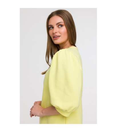 B291 Sukienka z bufiastymi rękawami - cytrynowa