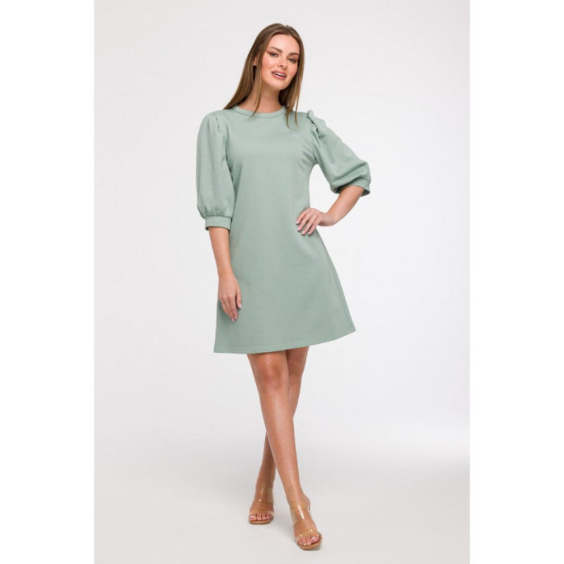 B291 Sukienka z bufiastymi rękawami - miętowa