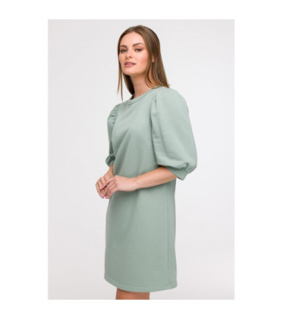 B291 Sukienka z bufiastymi rękawami - miętowa
