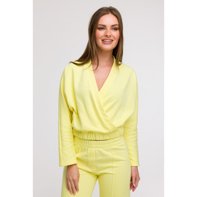 B292 Bluza z kopertowym dekoltem - cytrynowa