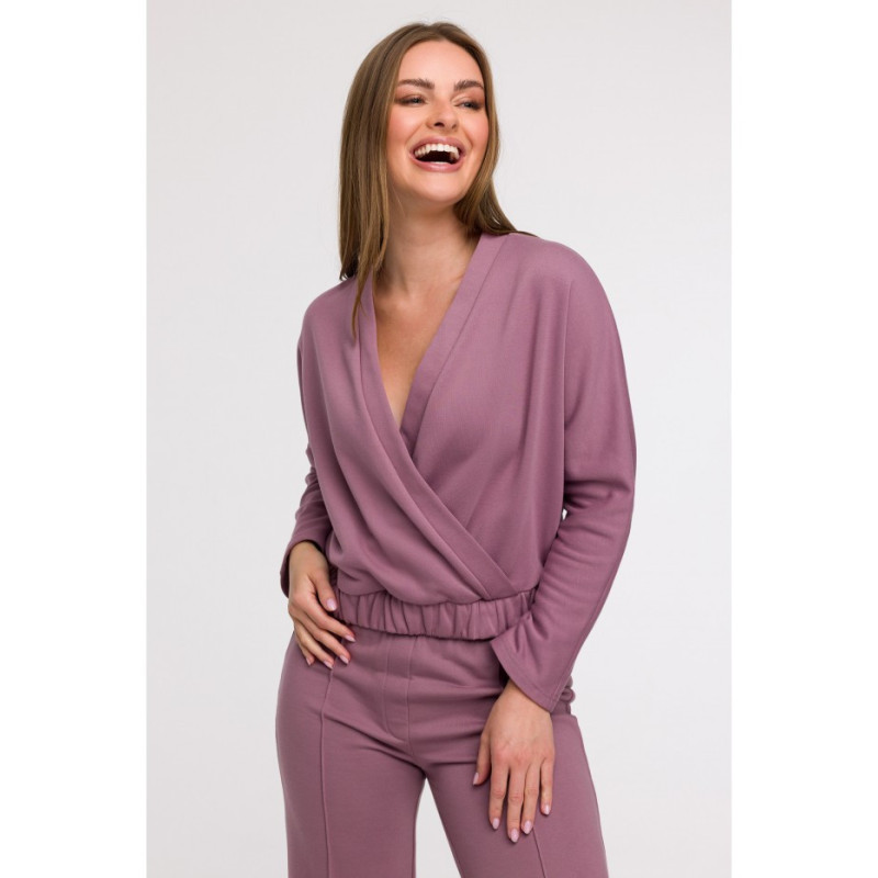 B292 Bluza z kopertowym dekoltem - wrzosowa