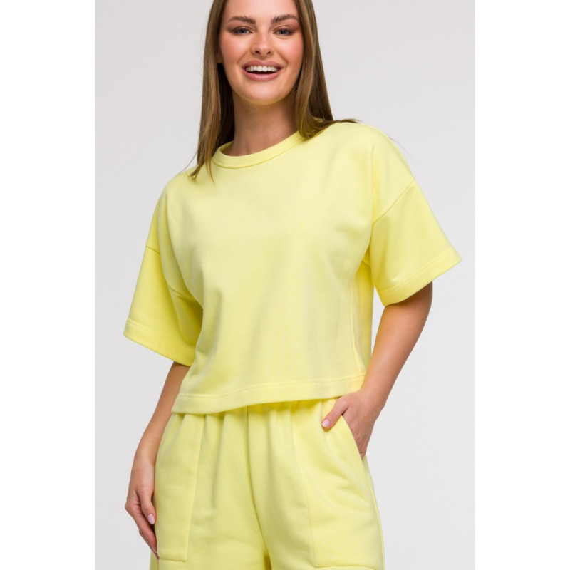 B294 Bluza oversize z krótkimi rękawami - cytrynowa