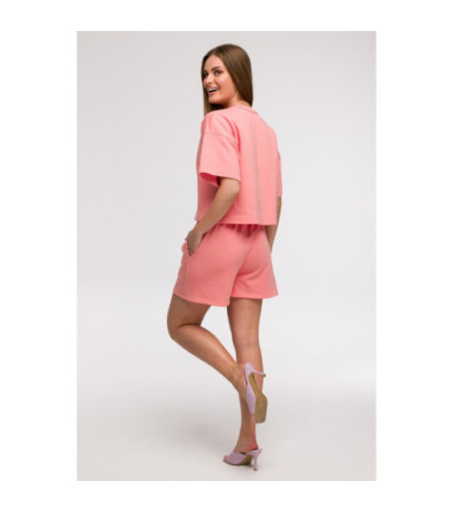 B294 Bluza oversize z krótkimi rękawami - koralowa