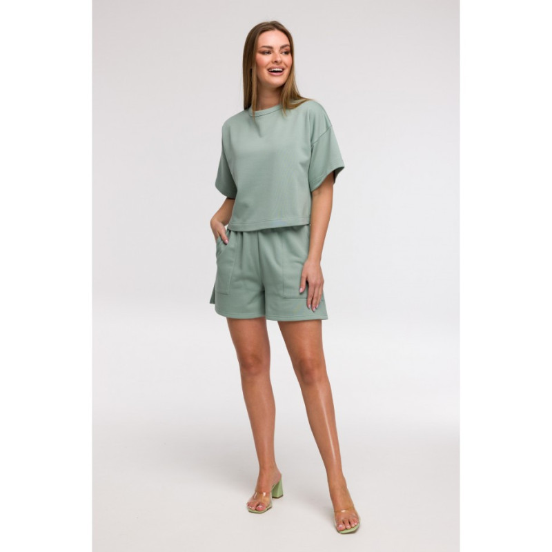 B294 Bluza oversize z krótkimi rękawami - miętowa