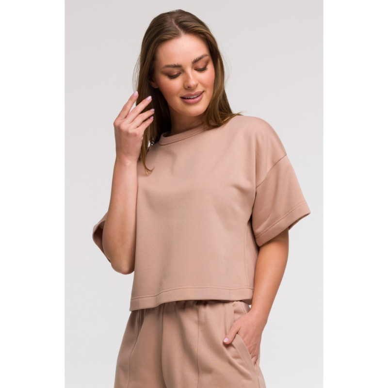 B294 Bluza oversize z krótkimi rękawami - mokka