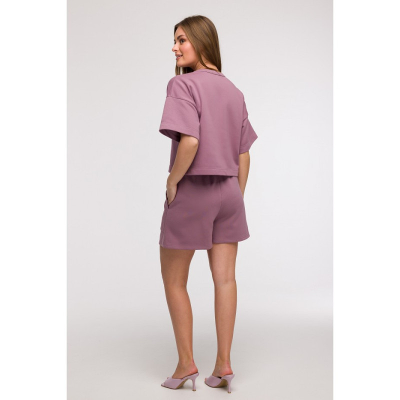 B294 Bluza oversize z krótkimi rękawami - wrzosowa