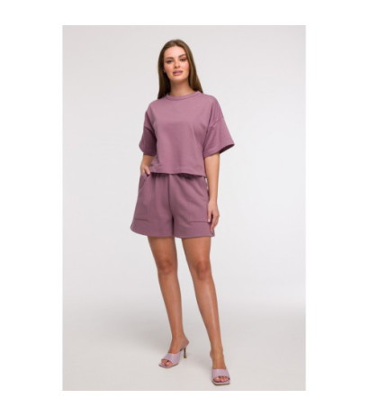 B294 Bluza oversize z krótkimi rękawami - wrzosowa