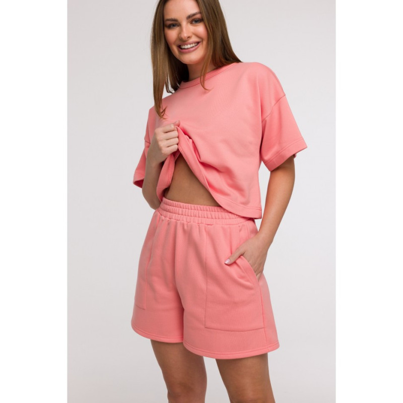 B295 Szorty z kieszeniami - koralowe