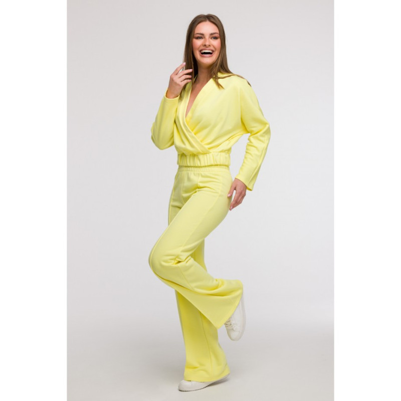 B296 Spodnie dresowe z przeszyciami - cytrynowe
