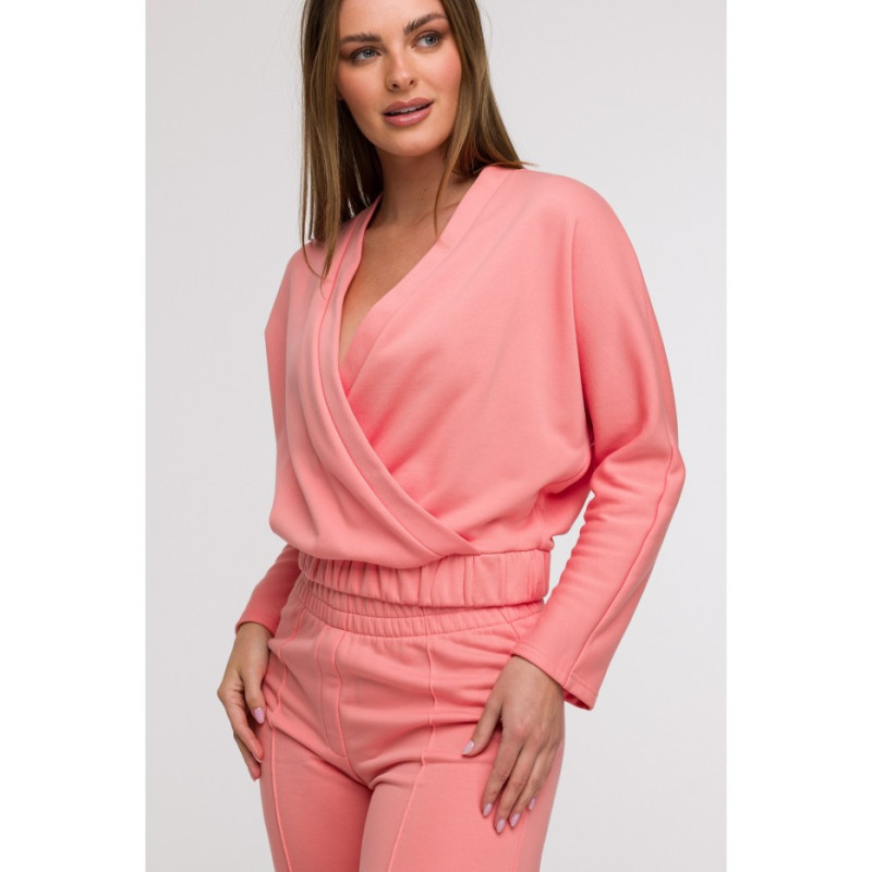 B296 Spodnie dresowe z przeszyciami - koralowe
