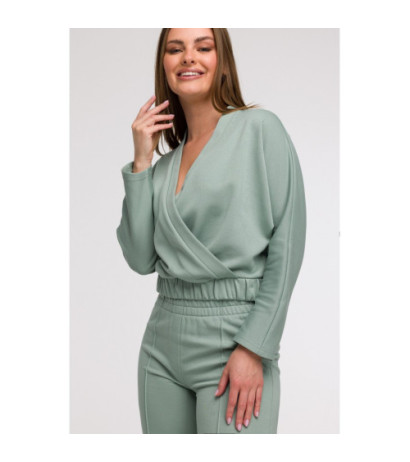 B296 Spodnie dresowe z przeszyciami - miętowe