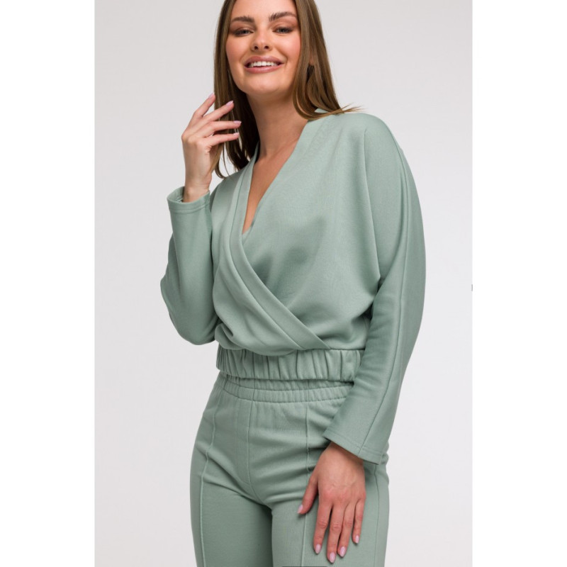 B296 Spodnie dresowe z przeszyciami - miętowe