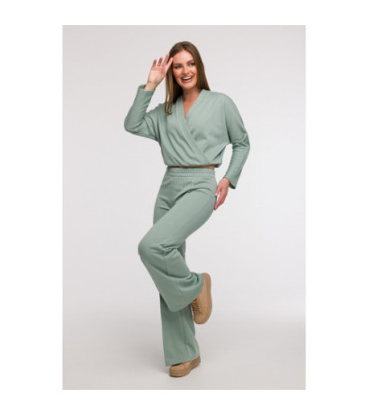 B296 Spodnie dresowe z przeszyciami - miętowe