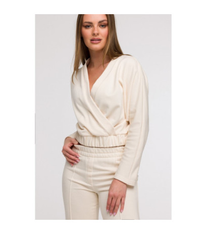 B296 Spodnie dresowe z przeszyciami - waniliowe