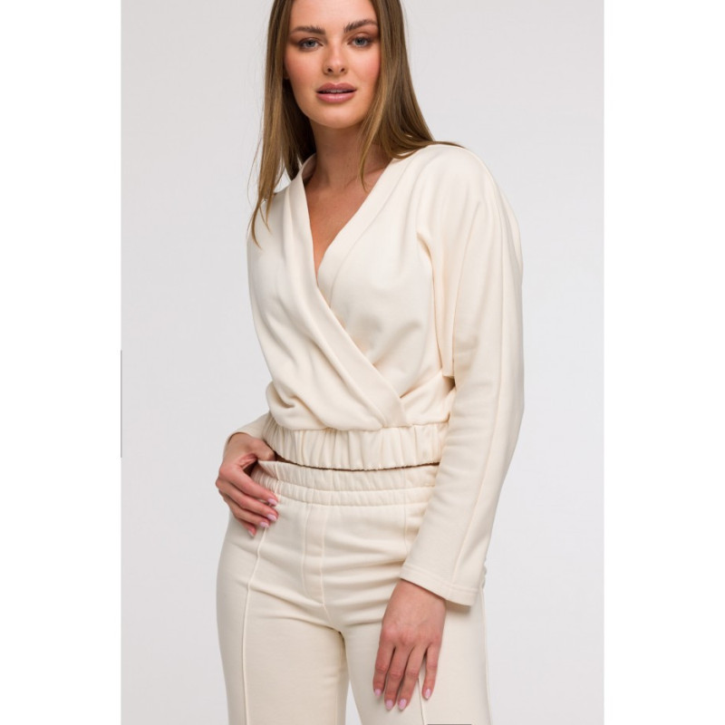 B296 Spodnie dresowe z przeszyciami - waniliowe