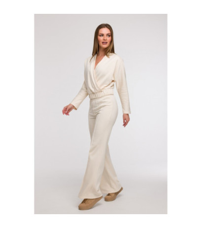 B296 Spodnie dresowe z przeszyciami - waniliowe