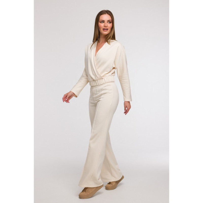 B296 Spodnie dresowe z przeszyciami - waniliowe