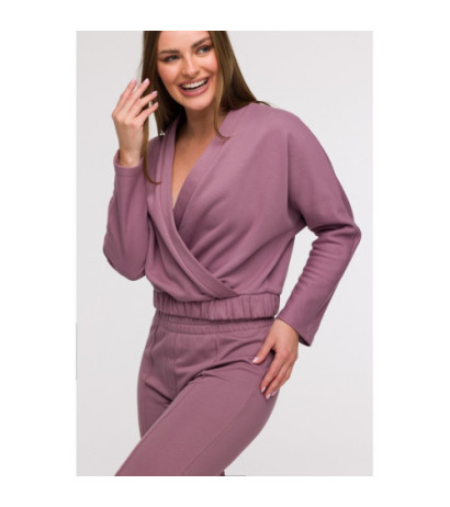 B296 Spodnie dresowe z przeszyciami - wrzosowe