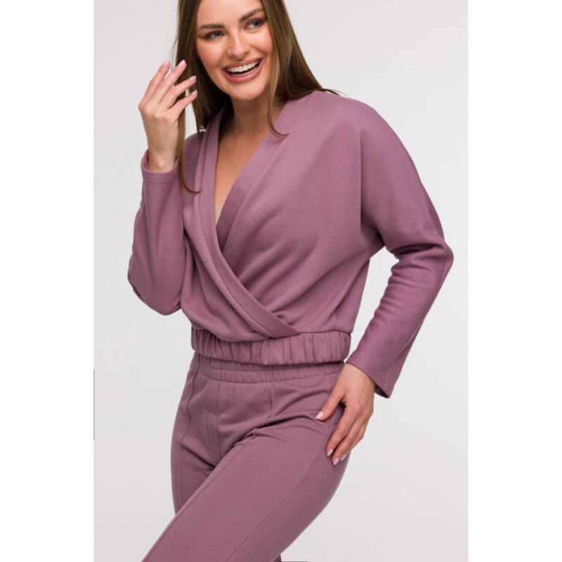 B296 Spodnie dresowe z przeszyciami - wrzosowe