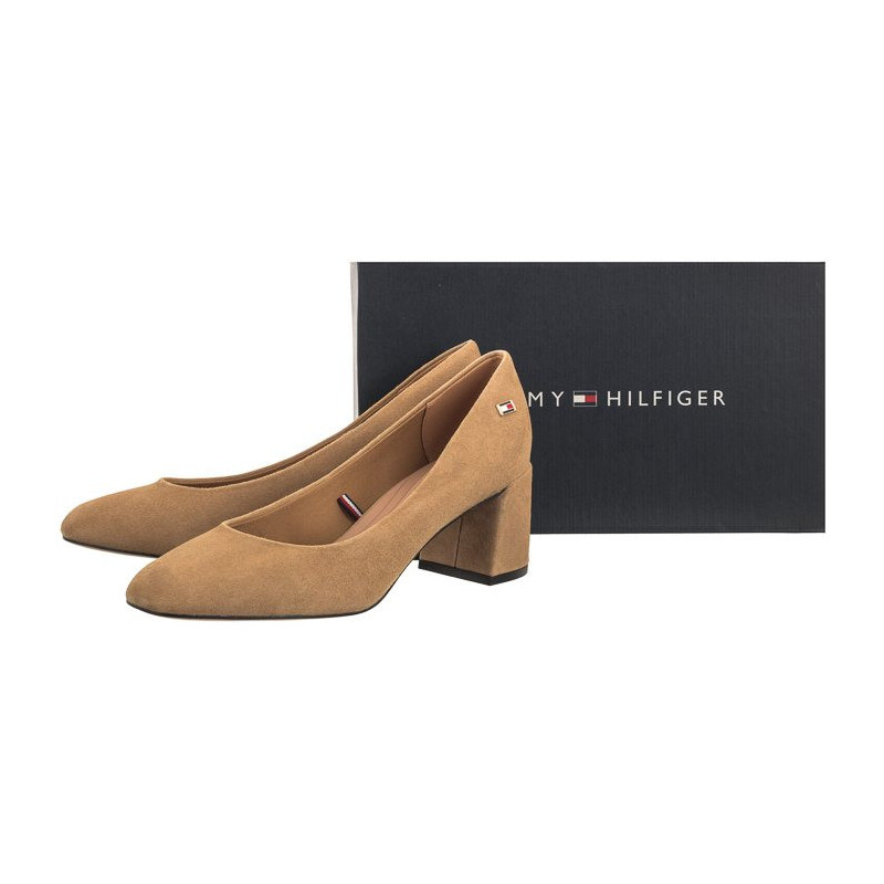 Tommy Hilfiger TH Suede Mid Heel Block Pump Classic Khaki FW0FW07717 RBL (TH1027-b) kingad
