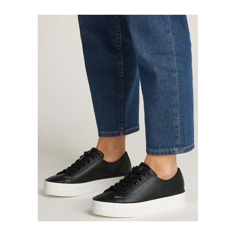 Calvin Klein Bold Vulc Flatf Low Lth In Black/Bright White YW0YW01633 0GM (CK604-b) kingad