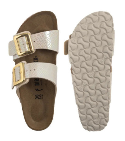 Birkenstock Sydney Cushion Buckle Shiny Snake Cream 1030258 (BK314-a) Naiste kingad/klappide klapid