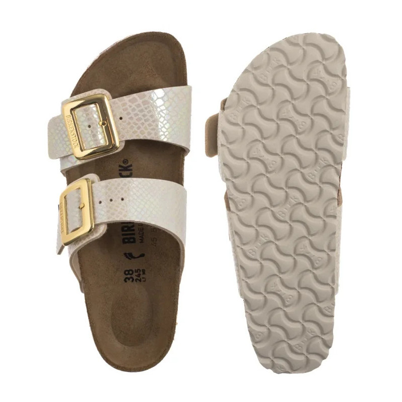 Birkenstock Sydney Cushion Buckle Shiny Snake Cream 1030258 (BK314-a) Naiste kingad/klappide klapid