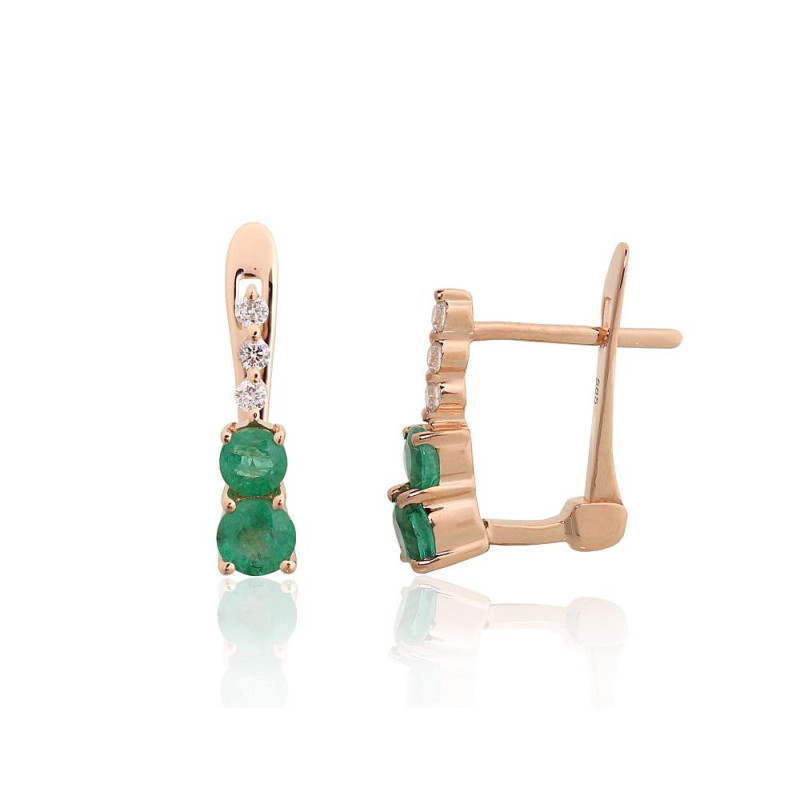 'Inglise' sulguriga kullast kõrvarõngad 1201768(Au-R)_DI+EM, Punane Kuld 585°, Briljant , Smaragd