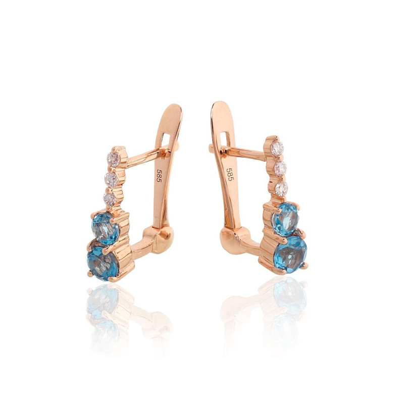 'Inglise' sulguriga kullast kõrvarõngad 1201768(Au-R)_DI+TZB, Punane Kuld 585°, Briljant , Sinine topaas