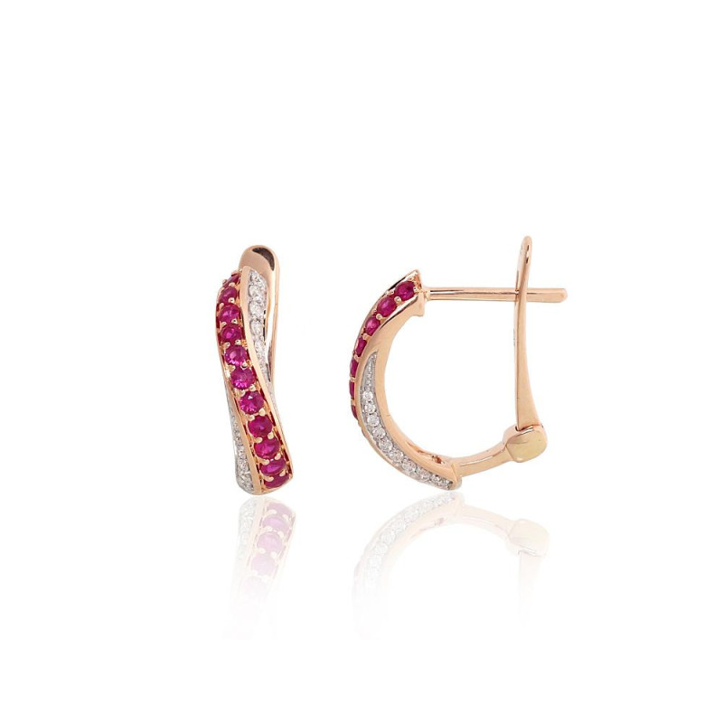 'Inglise' sulguriga kullast kõrvarõngad 1201769(Au-R+PRh-W)_DI+RB, Punane Kuld 585°, roodium (kate) , Briljant , Rubiin