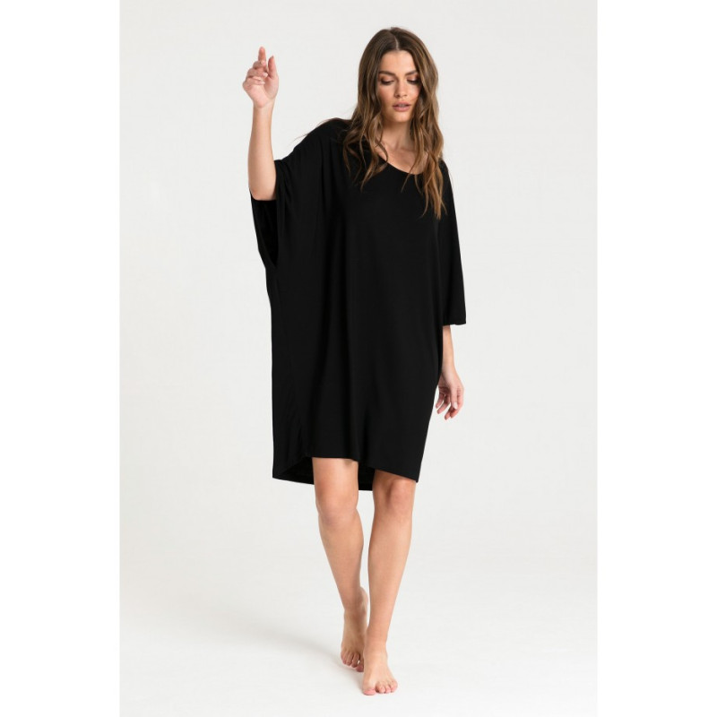 LA071 Koszula nocna z nietoperzowymi rękawami - czarna
