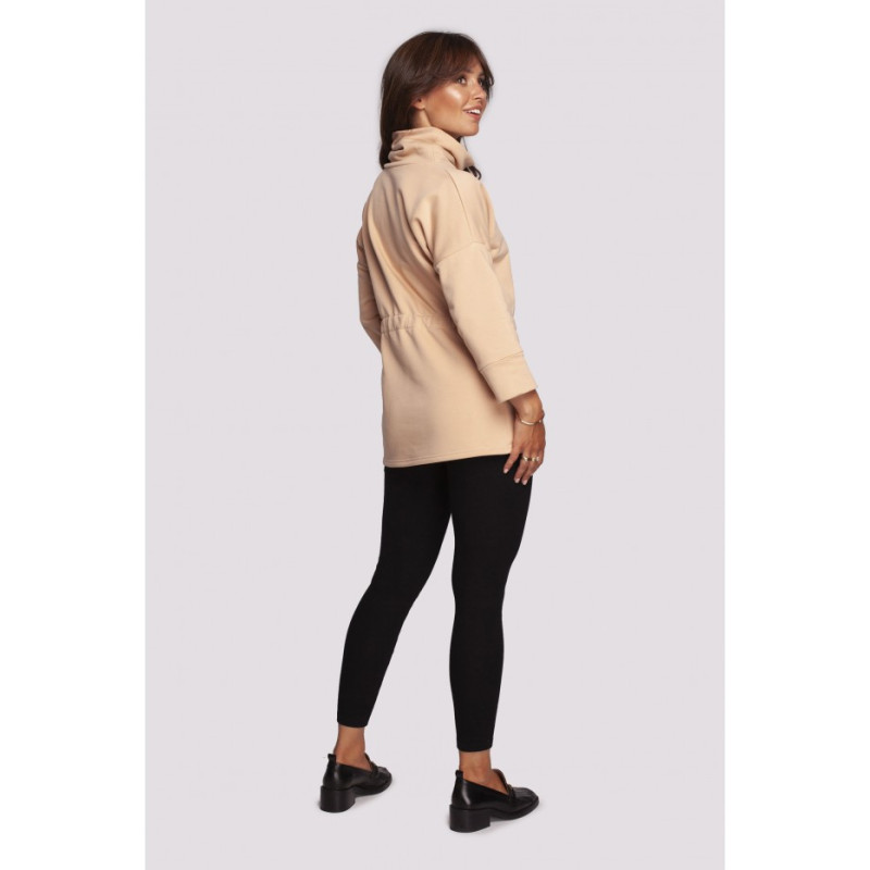 B236 Bluza z golfem i tasiemką w centki - beżowa