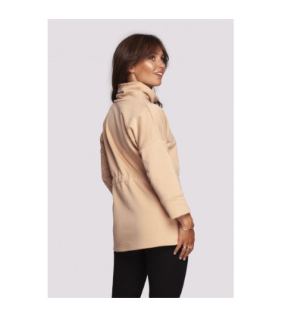 B236 Bluza z golfem i tasiemką w centki - beżowa