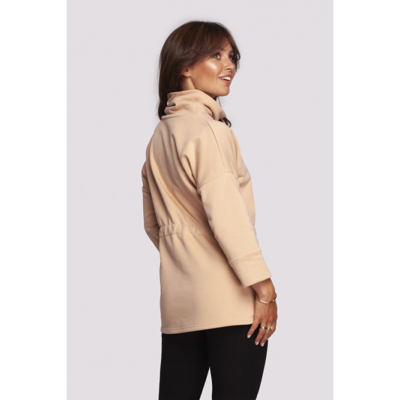 B236 Bluza z golfem i tasiemką w centki - beżowa