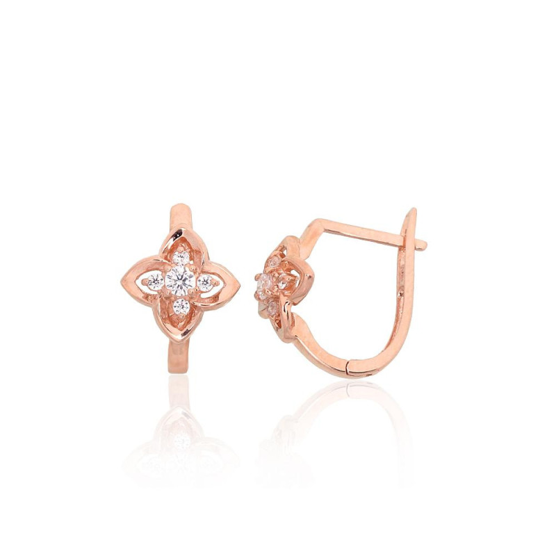 'Inglise' sulguriga kullast kõrvarõngad 1201702(Au-R)_CZ, Punane Kuld 585°, Tsirkonid