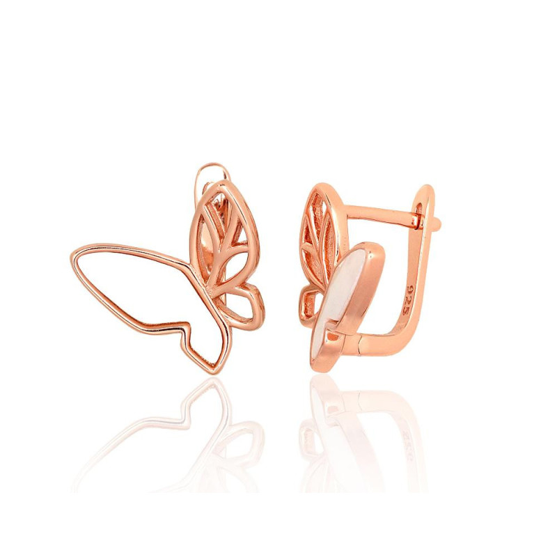 'Inglise' sulguriga hõbekõrverõngad 2204175(PAu-R)_PL, Hõbe 925°, punane kuld (kate), Pärlmutter