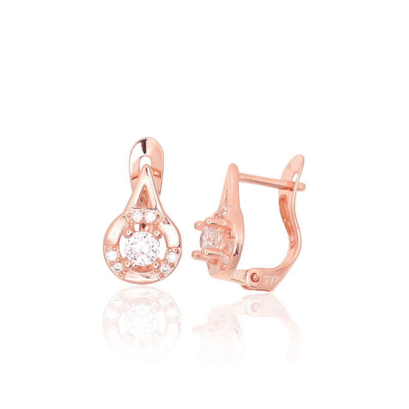 'Inglise' sulguriga hõbekõrverõngad 2200789(PAu-R)_CZ, Hõbe 925°, punane kuld (kate), Tsirkonid