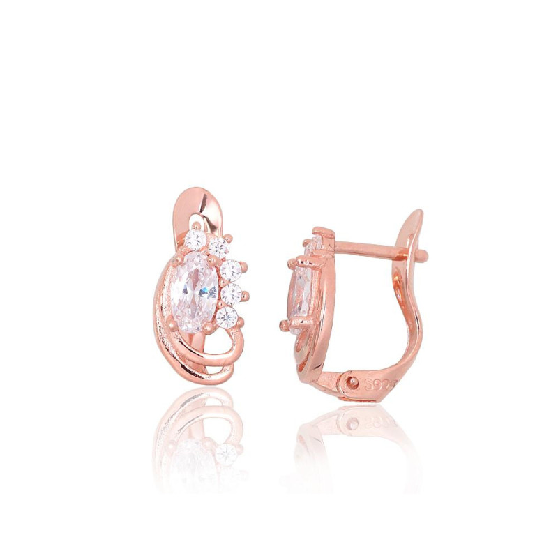 'Inglise' sulguriga hõbekõrverõngad 2201790(PAu-R)_CZ, Hõbe 925°, punane kuld (kate), Tsirkonid