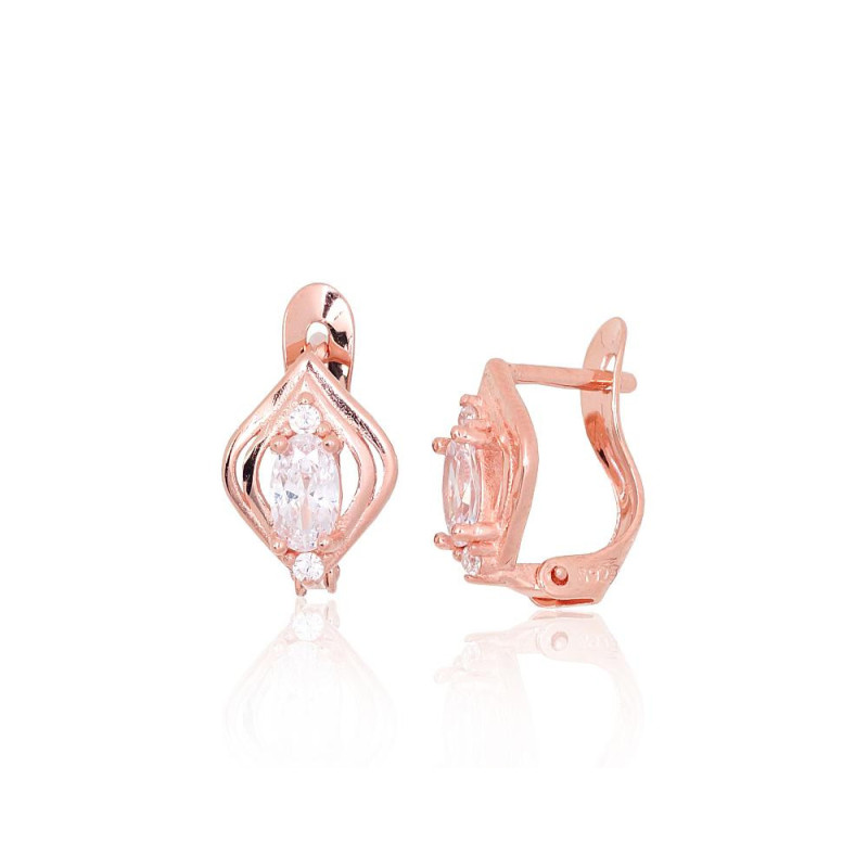 'Inglise' sulguriga hõbekõrverõngad 2200763(PAu-R)_CZ, Hõbe 925°, punane kuld (kate), Tsirkonid